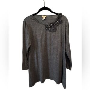 Yvos Gray Embellished Tunic Top – Size M